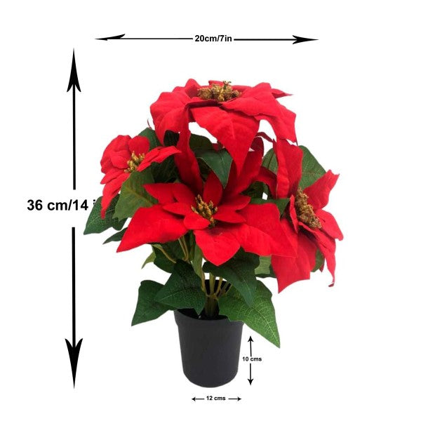 GreenBrokers Artificial Red Poinsettia Christmas Plant in Pot 36cm D1399