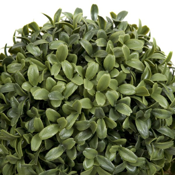 *Clearance* Artificial Topiary Double Ball Aglaia Boxwood in White Slanted Tin Window Box 35cm/14in - A1057C