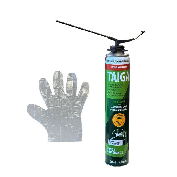 TAIGA Black PU Landscape Pond & Waterfall Foam 700ml - Applicator + Gloves Included - Multi Use - DIY1323