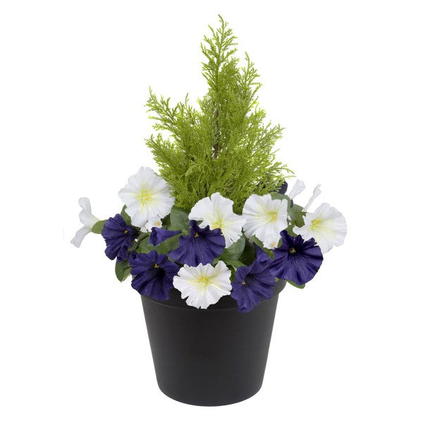 Artificial Dark Purple &amp; White Petunia Black Patio Planter 60cm/24in