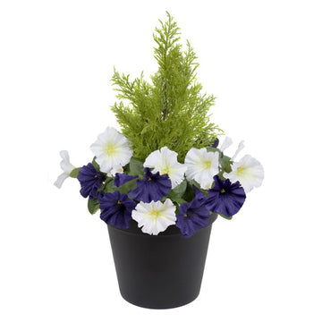 Artificial Dark Purple &amp; White Petunia Black Patio Planter 60cm/24in