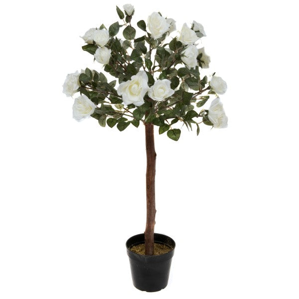 Artificial White Rose Tree 25 Flowers 90cm/3ft