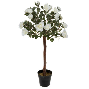 Artificial White Rose Tree 25 Flowers 90cm/3ft