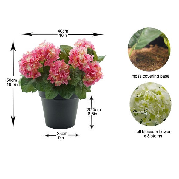 Artificial Pink Hydrangea in Black Pot 50cm/20in - A1355