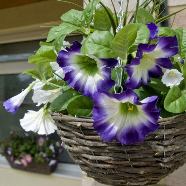 Artificial Pink &amp; Purple Round Rattan Petunia Hanging Baskets (Set of 2) - A1182