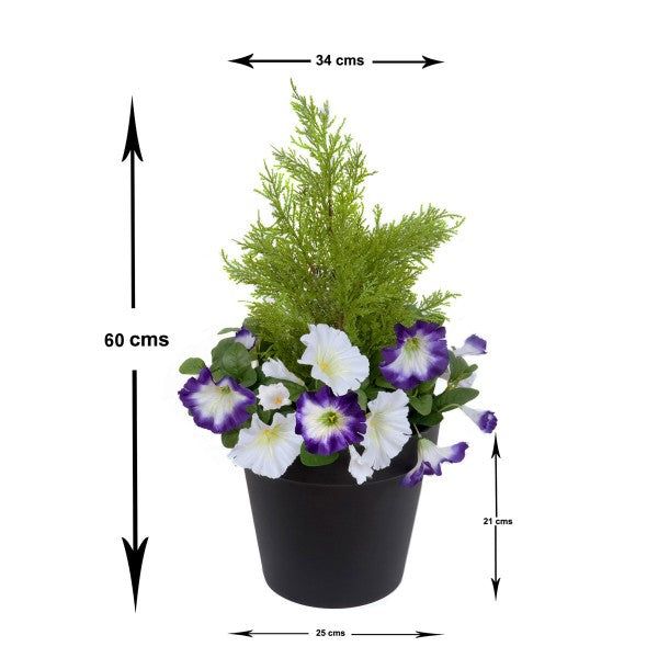 Artificial Purple &amp; White Petunia Black Patio Planter 60cm/24in