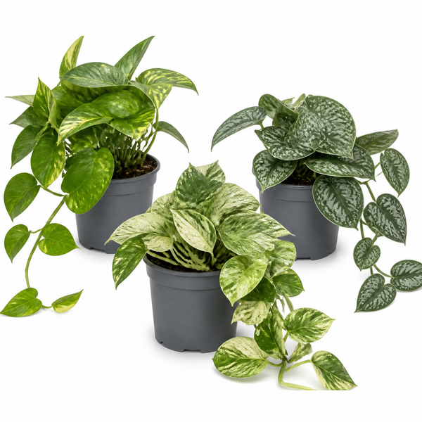 Trailing 3 Plant Collection - Pothos, Marble Queen & Scindapsus Trebie – Mixed Houseplants Set in 1L Pots