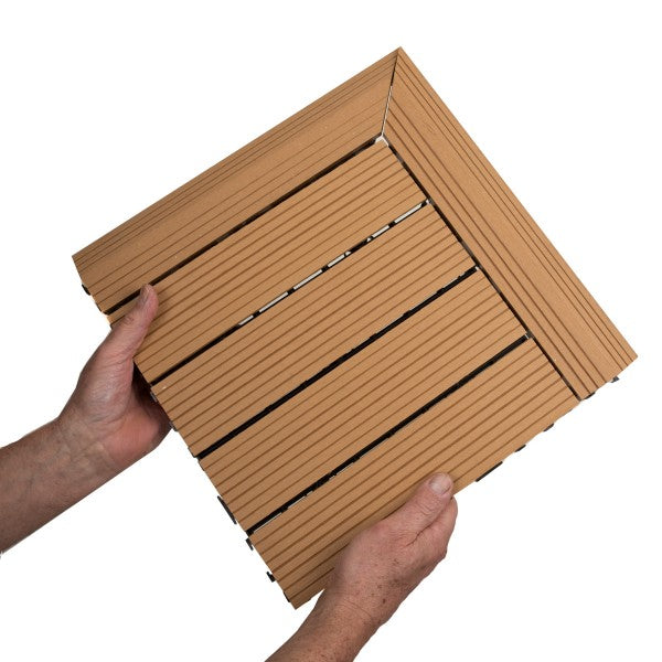 Dekco Pack of 10 Teak Composite Decking Interlocking Tiles 30cmx30cm - DE1359
