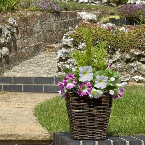 Artificial Dark Purple &amp; White Petunia Rattan Patio Planters 60cm/24in (Set of 2) - A1191