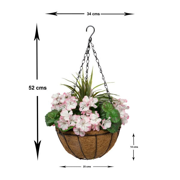 Artificial Pink Geranium Round Coir Hanging Basket (Set of 2) - A1188
