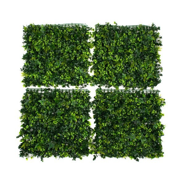 Artificial Green Wall Hedge with Mixed Leaf &amp; Ivy Type Foliage Pack of 4 x 50cm/20in - A1141