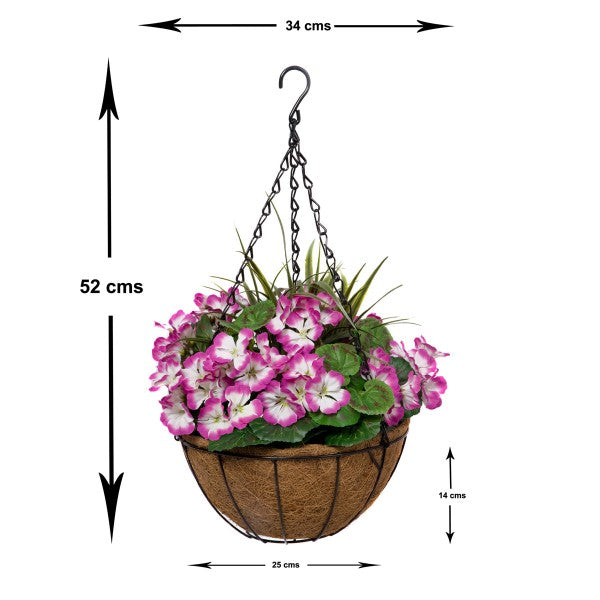 Artificial Purple Geranium Round Coir Hanging Basket (Set of 2) - A1189