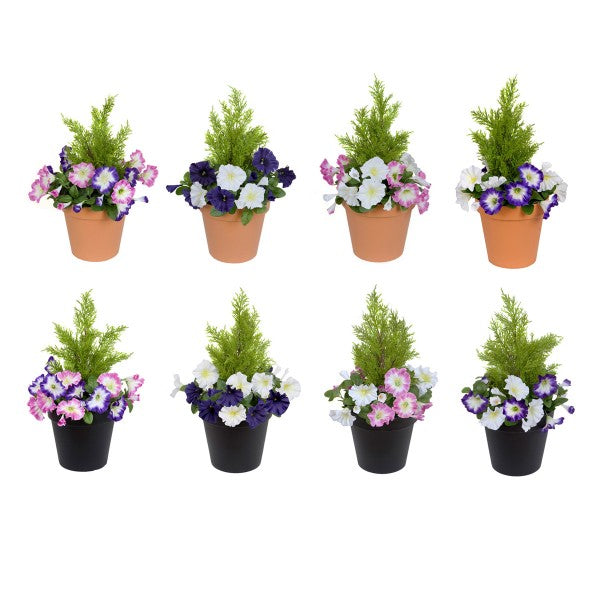Artificial Pink &amp; Purple Petunia Black Patio Planter 60cm/24in - A1240