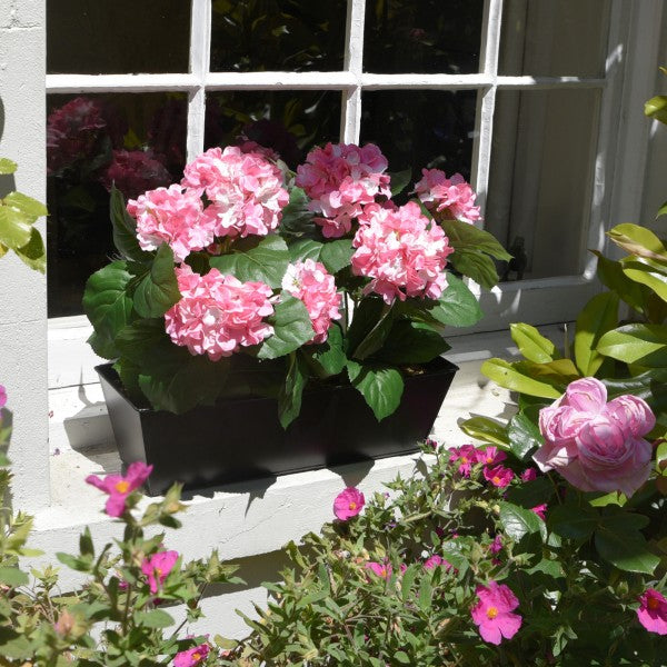 Artificial Pink Hydrangea in Black Window Box - A1383