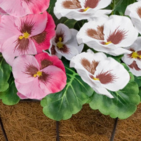 Artificial Pink &amp; White Round Coir Hanging Basket (Set of 2) - A1158