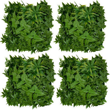 Artificial Green Wall Hedge with Dark Leaf Foliage Flowers Pack of 4 x 50cm/20in - A1270