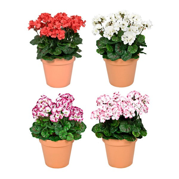Artificial Red Geranium Terracotta Patio Planter 50cm/20in - A1083