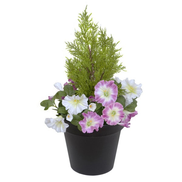 Artificial Pink &amp; White Petunia Black Patio Planter 60cm/24in - A1242