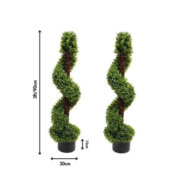 Artificial Spiral Boxwood Topiary Tree 90cm/3ft (Set of 2) A1024