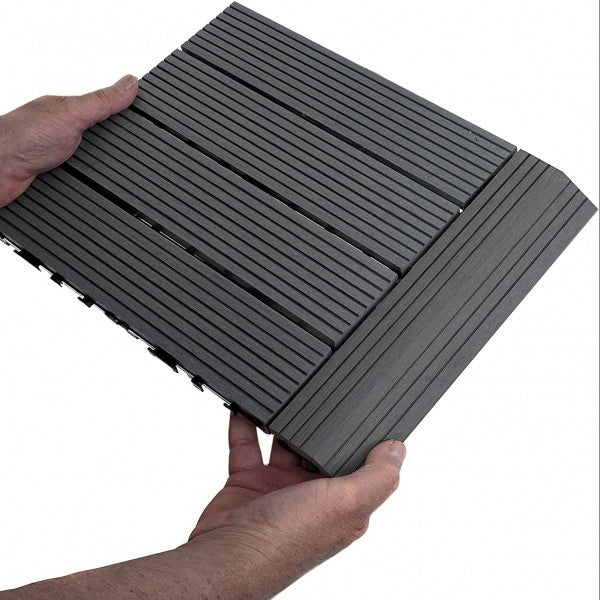 Dekco Pack of 10 Grey Composite Decking Interlocking Tiles 30cm x 30cm - DE1276