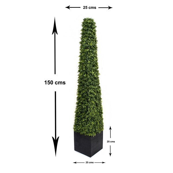 Artificial Premium Quality Boxwood Topiary Metal Framed Pyramid Trees in Black Square Planter 150cm/5ft (Set of 2) - A1239