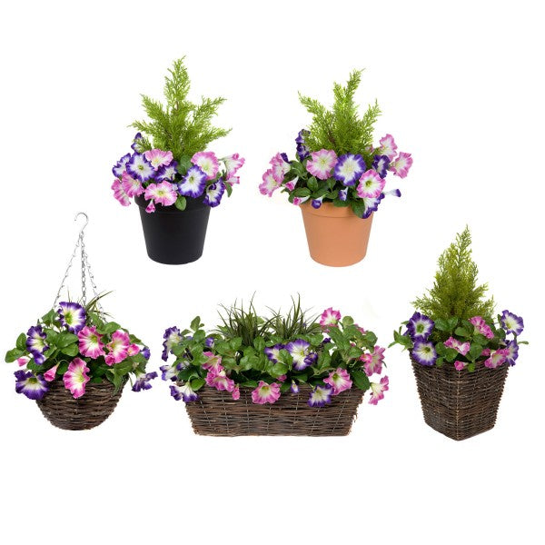 Artificial Pink &amp; Purple Petunia Black Patio Planter 60cm/24in - A1240