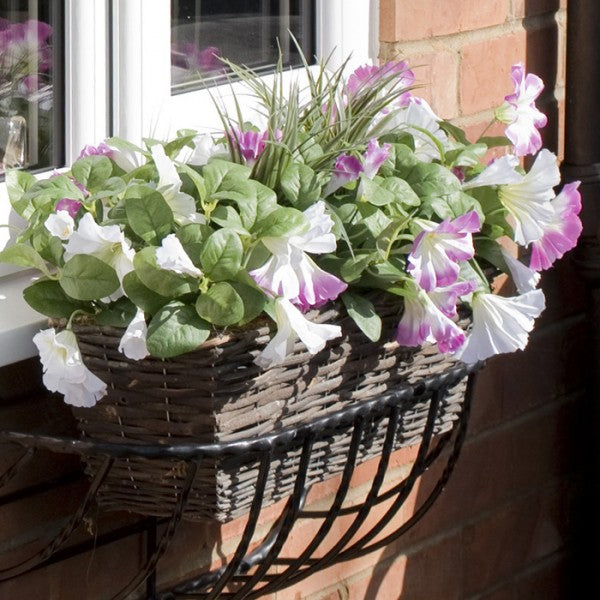 Artificial Purple & White Petunia Rattan Window Box 58cm/23in - A1197