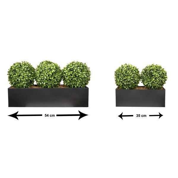 Artificial Topiary Triple Ball Aglaia Boxwood in Black Straight Tin Window Box 54cm/21in - A1067
