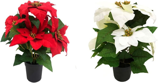 GreenBrokers Artificial Red Poinsettia Christmas Plant in Pot 46cm D1357