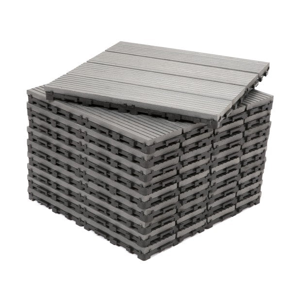 Dekco Pack of 10 Grey Composite Decking Interlocking Tiles 30cm x 30cm - DE1276