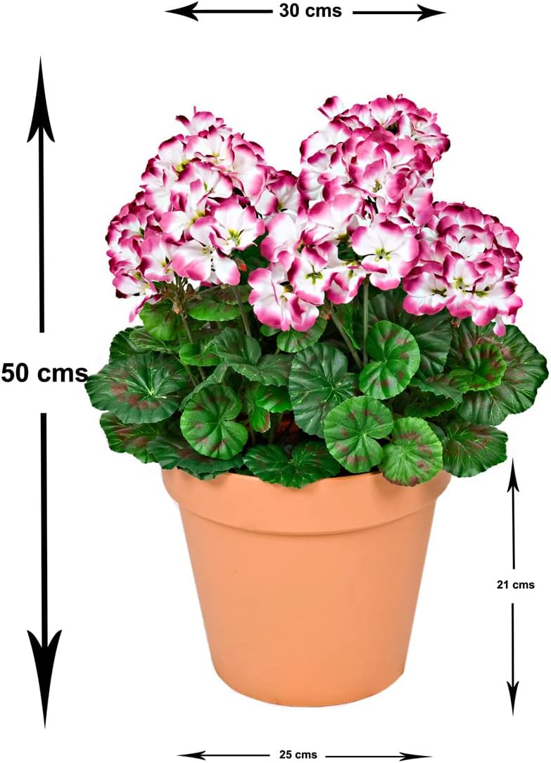Purple & White Geranium Terracotta Plastic Patio Planter 50cm/20in - A1086