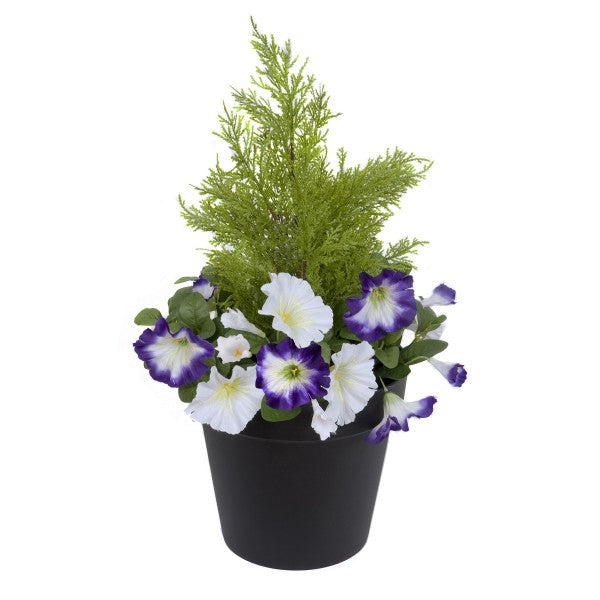 Artificial Purple &amp; White Petunia Black Patio Planter 60cm/24in