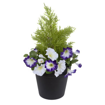 Artificial Purple &amp; White Petunia Black Patio Planter 60cm/24in