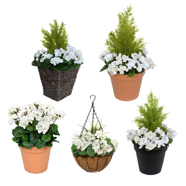 Artificial White Geranium Round Coir Hanging Basket (Set of 2) - A1187