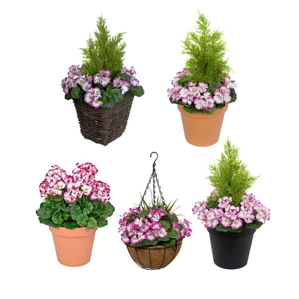 Artificial Purple Geranium Round Coir Hanging Basket (Set of 2) - A1189