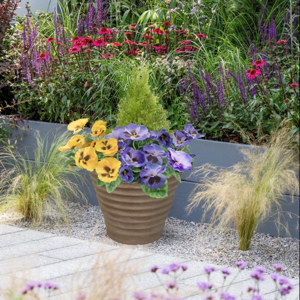 Artificial Purple &amp; Yellow Pansy Terracotta Patio Planter 60cm/24in - A1081