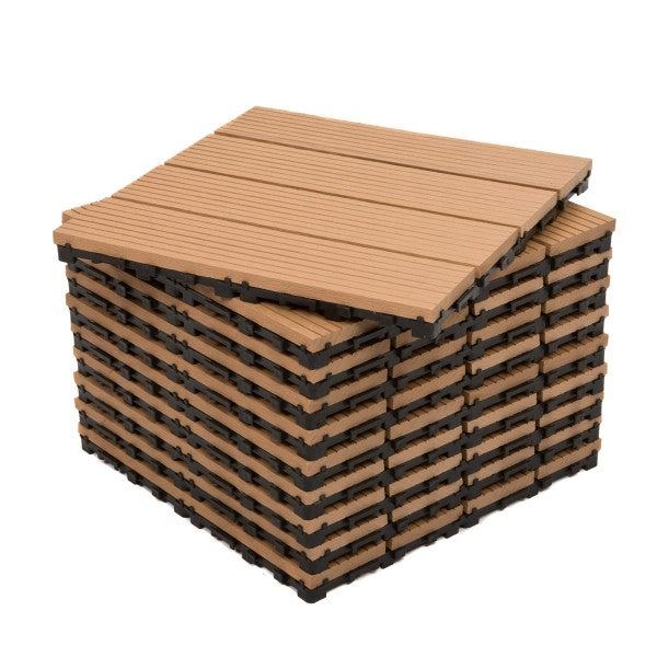 Dekco 1 Piece Teak Composite Interlocking Straight Edging Tile 30cm x 7cm - DE1362