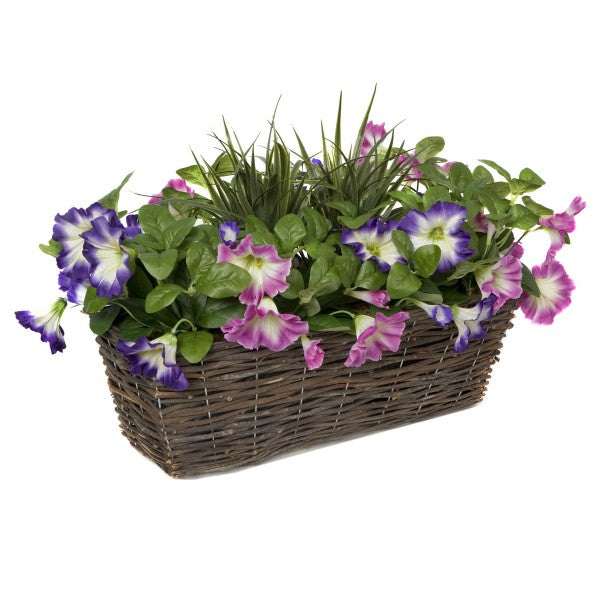 Artificial Pink &amp; Purple Petunia Rattan Window Box 58cm/23in - A1194