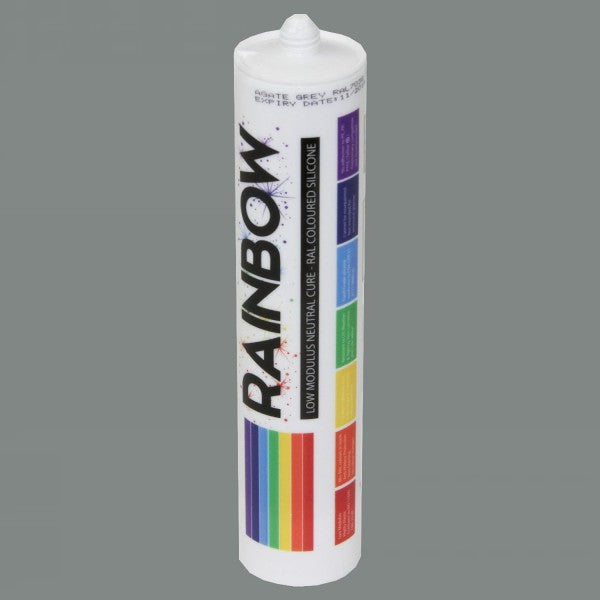 Rainbow RAL 7037 Coloured Silicone Sealant Dusty Grey | 300ml | Durable & Anti-Mould | For Kitchen, Bathroom, Showers & Other Sanitary Areas | Nozzle Included - DIY7037 
