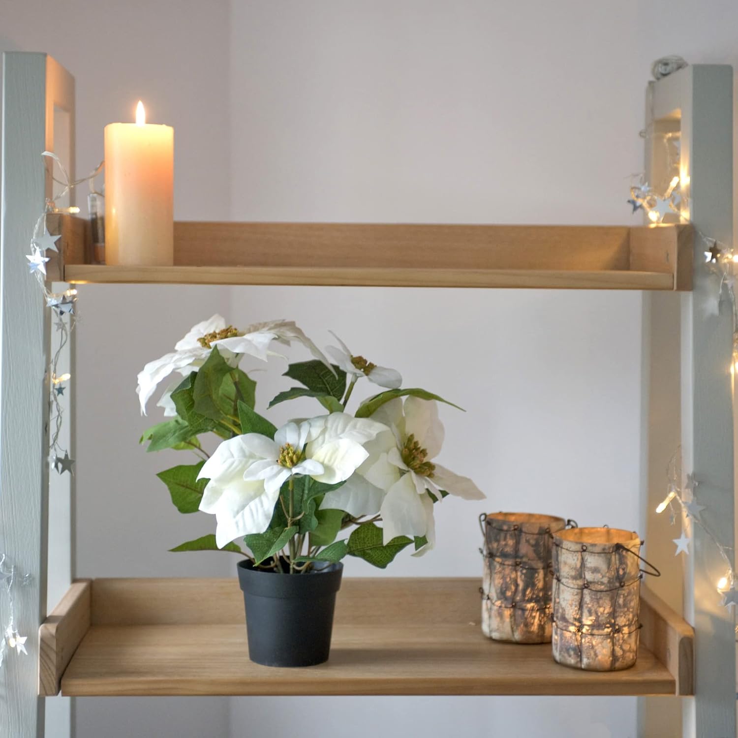 GreenBrokers Artificial White Poinsettia Christmas Plant in Pot 46cm D1358