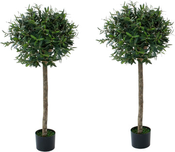 Olive Trees (Set of 2) 4ft/120 cm -  With Real Wood Trunk, Premium Quality & Natural Appearance - A1046