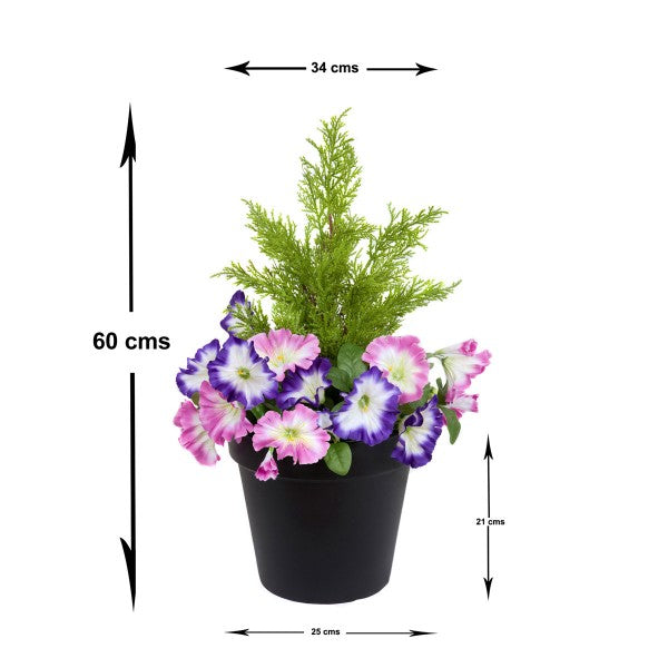 Artificial Pink &amp; Purple Petunia Black Patio Planter 60cm/24in - A1240