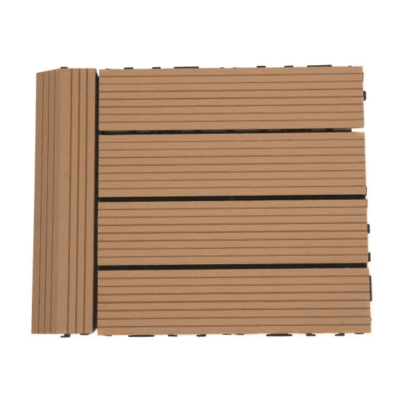 Dekco Pack of 10 Teak Composite Decking Interlocking Tiles 30cmx30cm - DE1359