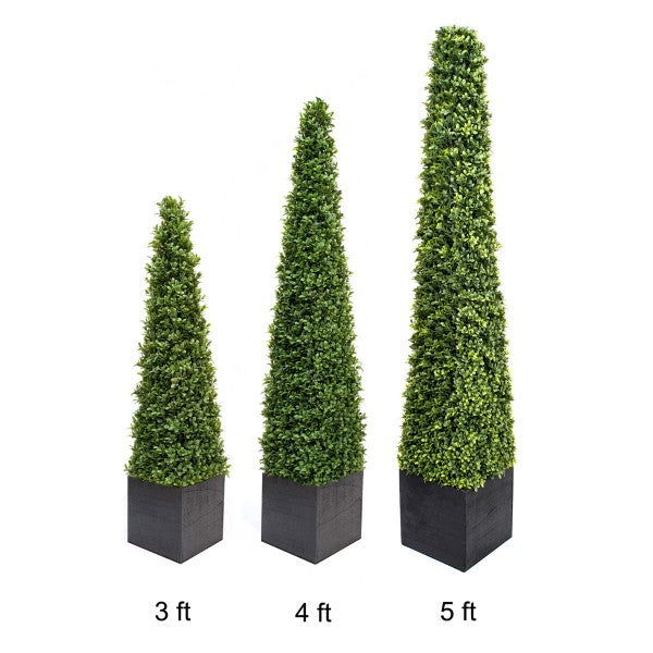 Artificial Premium Quality Boxwood Topiary Metal Framed Pyramid Trees - Black Square Planter 120cm/4ft (Set of 2) -A1181 