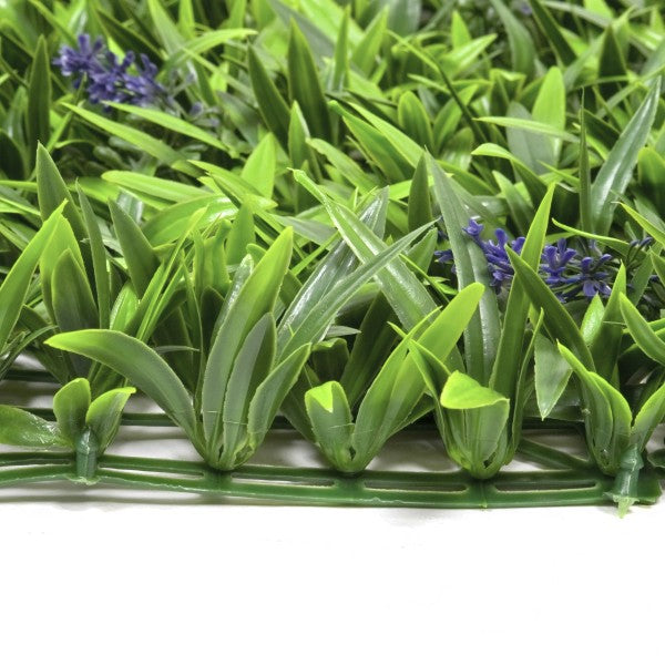 Artificial Green Wall Hedge with Green Leaf Foliage and Purple Flowers Pack of 4 x 50cm/20in - A1137
