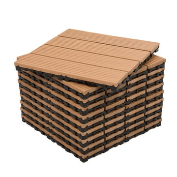 Dekco Pack of 10 Teak Composite Decking Interlocking Tiles 30cmx30cm - DE1359