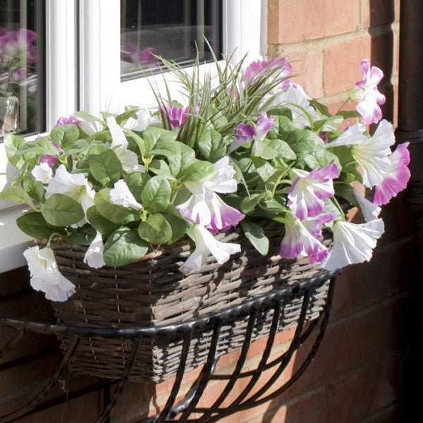 Artificial Dark Purple &amp; White Petunia Rattan Window Box 58cm/23in