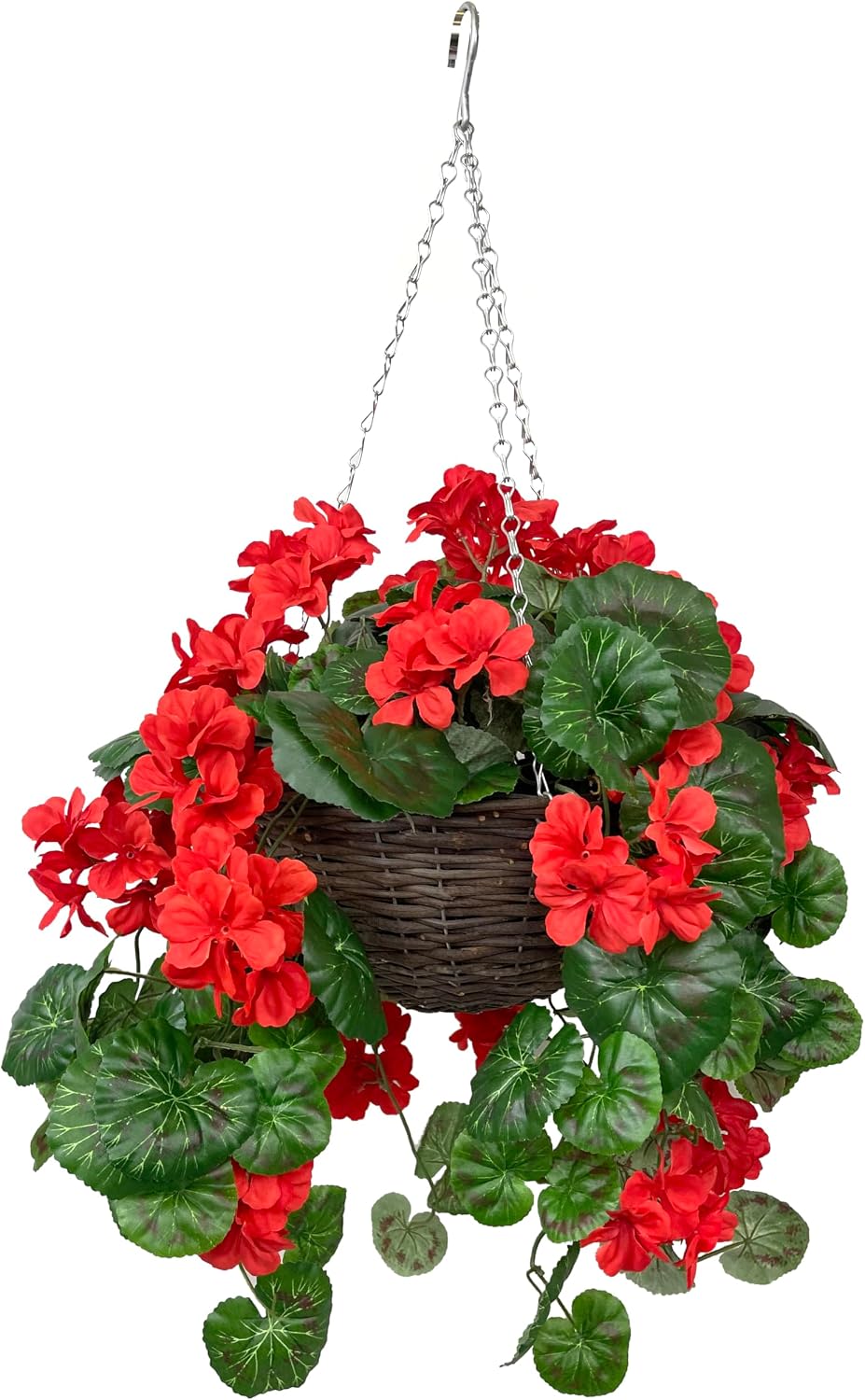 Red Geranium Rattan Hanging Basket with Vine (25cm) - A1450