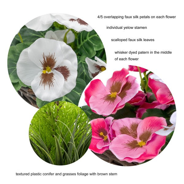 Artificial Pink &amp; White Pansy Terracotta Patio Planter 60cm/24in. - A1082