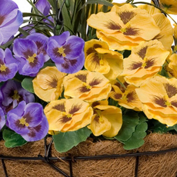 Artificial Purple & Yellow Pansy Round Coir Hanging Basket (Set of 2) - A1156